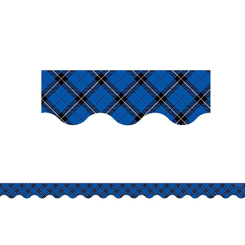 BLUE PLAID SCALLOPED BORDER TRIM