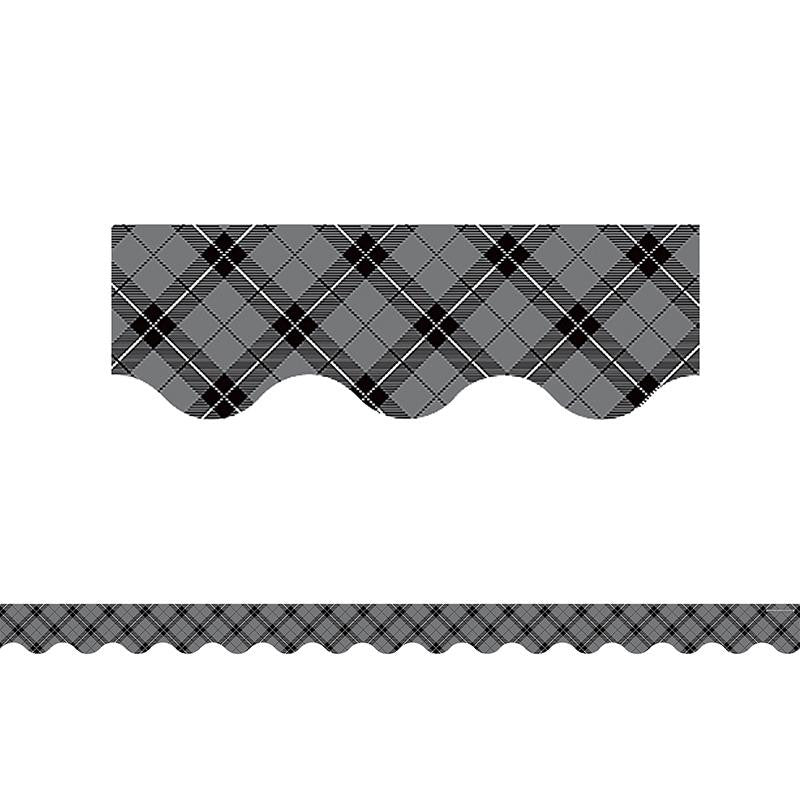 GRAY PLAID SCALLOPED BORDER TRIM