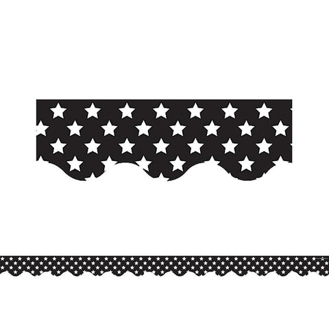 BLACK WITH WHITE STARS SCALLOPED