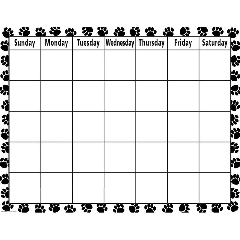 BLACK & WHILE PAW PRINTS CALENDAR