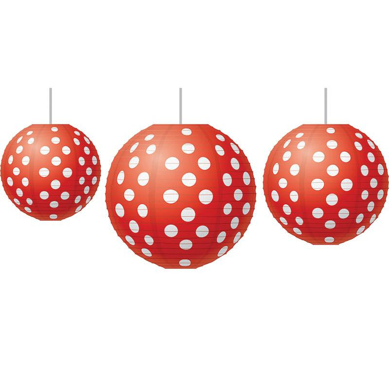 RED POLKA DOTS PAPER LANTERNS