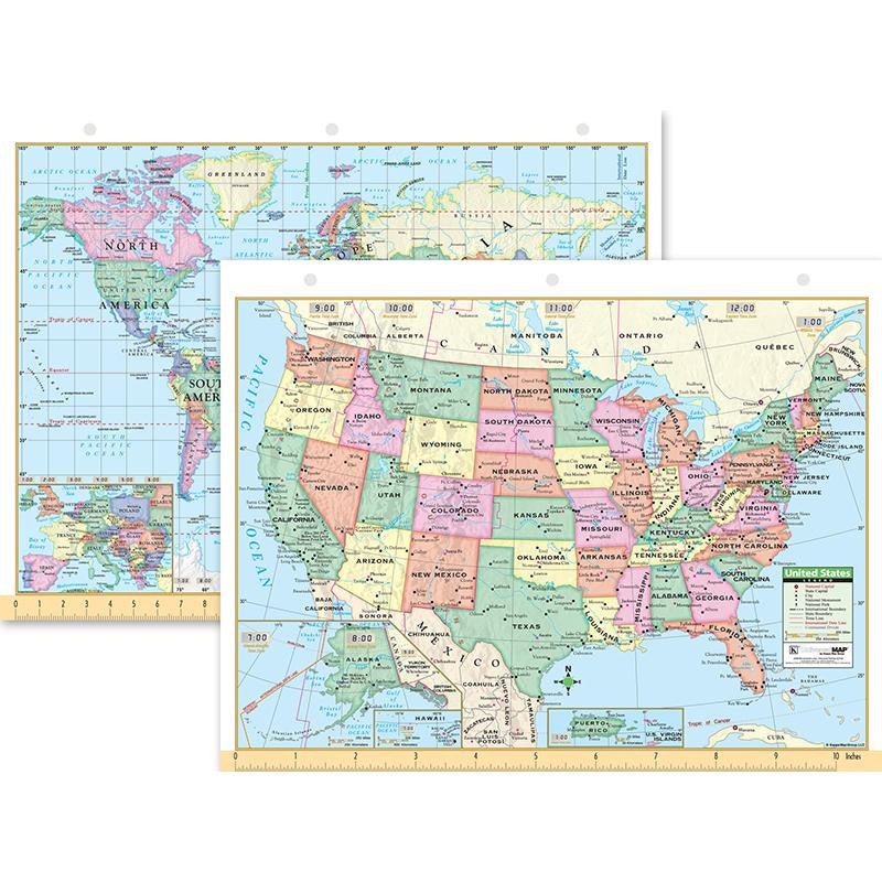 US & WORLD NOTEBOOK MAP 8-1-2 X 11