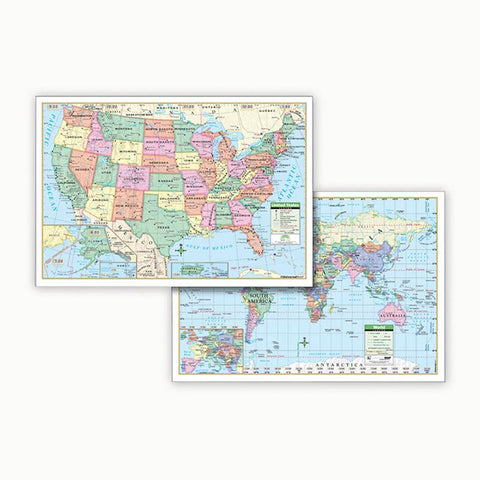 US & WORLD POLITCAL ROLLED MAP SET