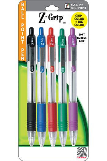 Z GRIP BALLPOINT PENS 5PK ASSORTED